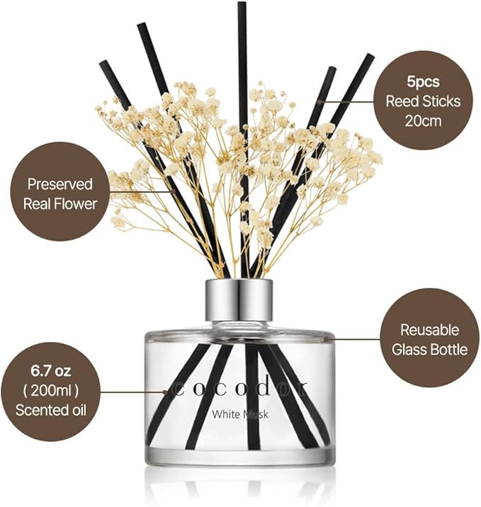 COCODOR Preserved Real Flower Reed Diffuser/Rose Perfume / 6.7oz(200ml) / 2 Pack/Reed Diffuser Set, Oil Diffuser & Reed Diffuser Sticks, Home Decor & Office Decor, Fragrance and Gifts