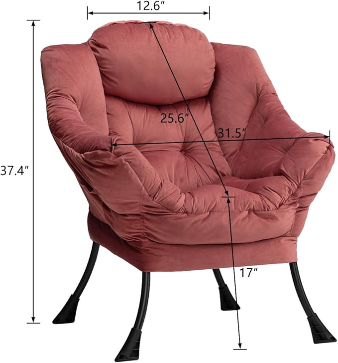 HollyHOME Modern Fabric Large Lazy Chair, Accent Oversized Comfy Reading Chair, Thick Padded Cozy Lounge Chair with Armrest, Steel Frame Leisure Sofa Chair for Living Room, Bedroom, Dorm, Dusty Rose
