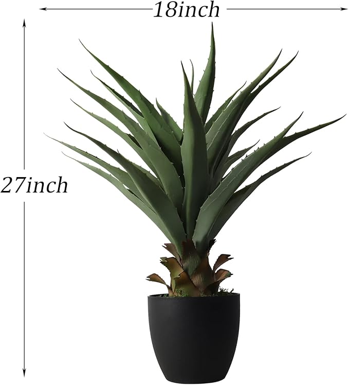 Damomo 27 Inch Agave Artificial Plant, Sansevieria Snake Feaux Plants Fake Green Plastic Barbed Potted, Greenery Decoration Office/Garden/Indoor(2pcs)