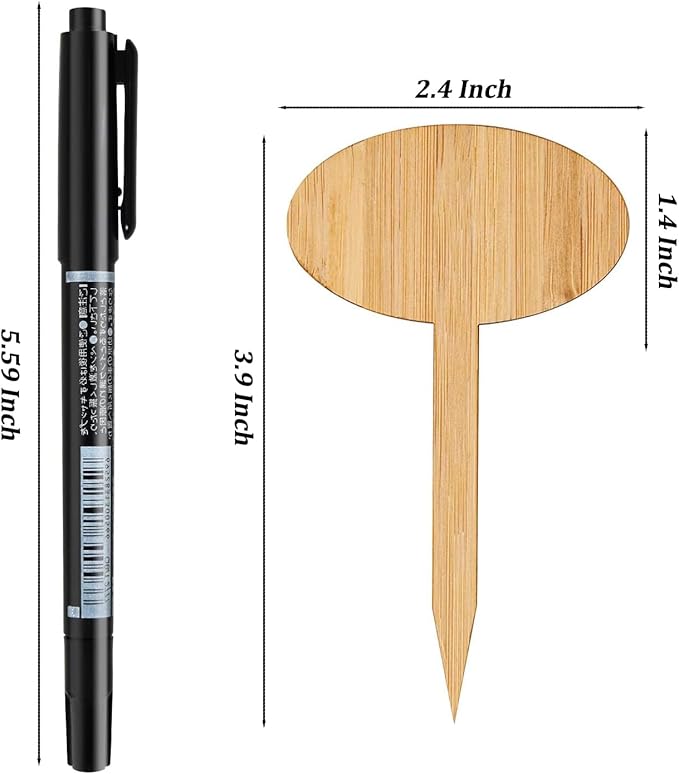 OBTANIM 75 Pack Bamboo Oval Plant Labels with A Marker Pen, Garden Markers Sign Plant Tags for Seedling Potted Herbs Flowers Vegetables