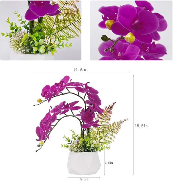 LESING Artificial Potted Orchid Flower for Table Centerpieces,Real Touch Fake Orchid Flowers in Vase for Home Decoration (Style 1,White Vase)