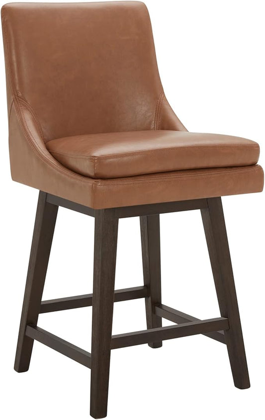 CHITA Counter Height Swivel Barstool, Upholstered Bar Stool, 26.8" H Seat Height, PU Leather in Retro Brown