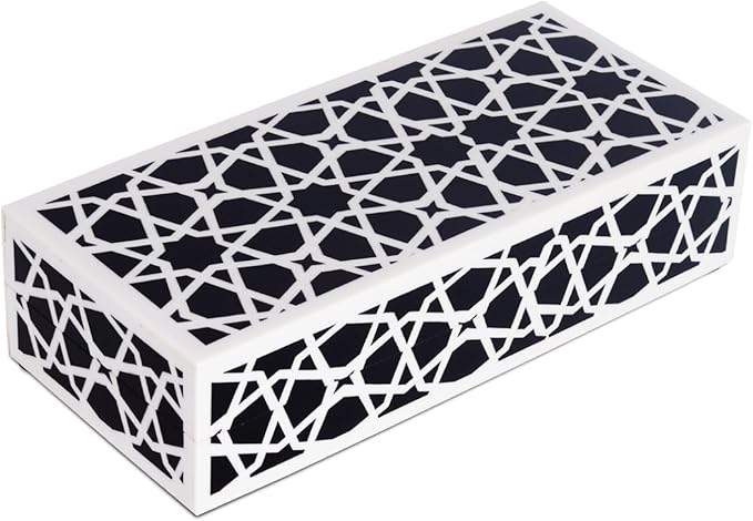Handicrafts Home Handmade Zellij Collection Decorative Jewelry Box Organizer – Keepsakes, Trinkets, and Home Decor – Antique Coffee Table Storage, Memory Box, Farmhouse Style Decor, 10x4.5x2.5