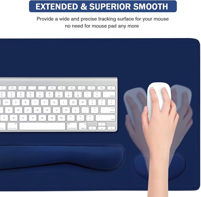 Large Keyboard Mouse Pad Set, Extended Mouse Pad+Keyboard Wrist Rest Support, Memory Foam Ergonomic Easy Typing, 4Pcs (35.4×15.13 in) Desk Pad Set for Home Office Study Game - Dark Blue