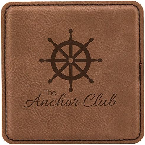 Custom Engraved Coasters | Personalized Leather Coaster | Set of 6 | Drink Coasters with Holder | Laser Engraved | Tabletop Protection | Gift for Couples (Square 4" x 4", Dark Brown w/Black)
