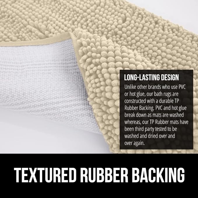 GORILLA GRIP Bath Rug Mat 44x26, Thick Soft Absorbent Chenille, Quick Dry Microfiber Mats, Rubber Backing Washable Shower Floor Rugs, Bathmat Runner, US Designed Bathroom Home Decor Accessories Sand