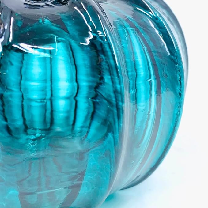 Luke Adams Glass Handmade Glass Pumpkins Handmade Table Top Home Decor (Squat, Lagoon)