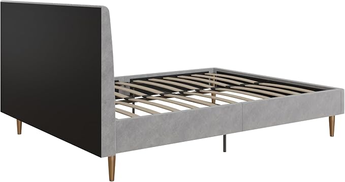 Mr. Kate Daphne Upholstered Queen Bed Frame with Headboard, Modern Platform Velvet Queen Bed Frame, Light Gray Velvet