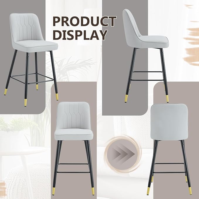 Counter Height Bar Stools Set of 4,Modern Bar Stools Set of 4,Light Grey Faux Leather Barstools with Back and Footrest,27"Bar Chairs for Kitchen Island,Cafe,Pub,Bar,Dining Room,Hold Up to 500 LBS