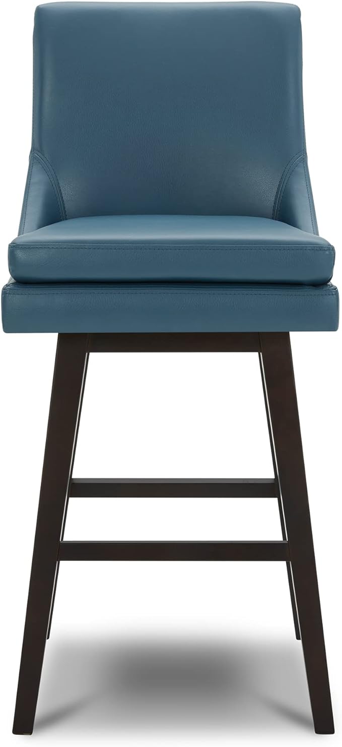 CHITA Bar Height Swivel Barstool with Back Set of 2, FSC Certified Upholstered Bar Stool, 30.7" H Seat Height, PU Leather in Dark Blue