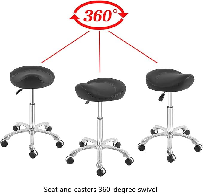 Saddle Stool Rolling Swivel Height Adjustable with Wheels. Saddle Chair Salon, Spa, Tattoo, Pedicure, Massage -Esthetician Chair(Black)