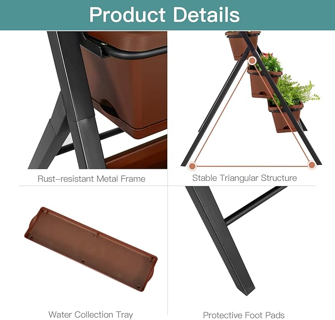 Safstar 5-Tier Vertical Raised Garden Bed, Freestanding Garden Planter with 5 Container Boxes, Elevated Planter for Vegetables, Fruits, Flowers, Herbs, Good for Indoor & Outdoor Use (Brown, 1)