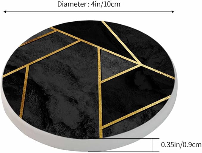 Modern Stylish Geometric Drink Coaster for Tabletop Protection Black Triangle Patchwork Collage Gold Line Luxury Polygon Non-Slip Cups Place Mats Home Decor Diatomite Material for Men Women