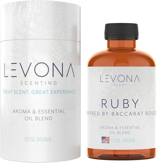 Levona Scent Essential Oil - Fresh Aroma for Home, Office, Hotel & Spa, Ideal for Humidifiers & Diffusers, Hotel Fragrance with Orange Rind & Watery Notes - 500ml / 17 fl oz, Ruby