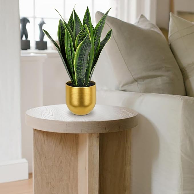 Briful Fake Plants 17" Artificial Snake Plant Faux Plants in Gold Pot Tropical Sansevieria Silk Plant Fake Potted Plants Indoor for Home Living Room Bathroom Office Housewarming Gift Decor
