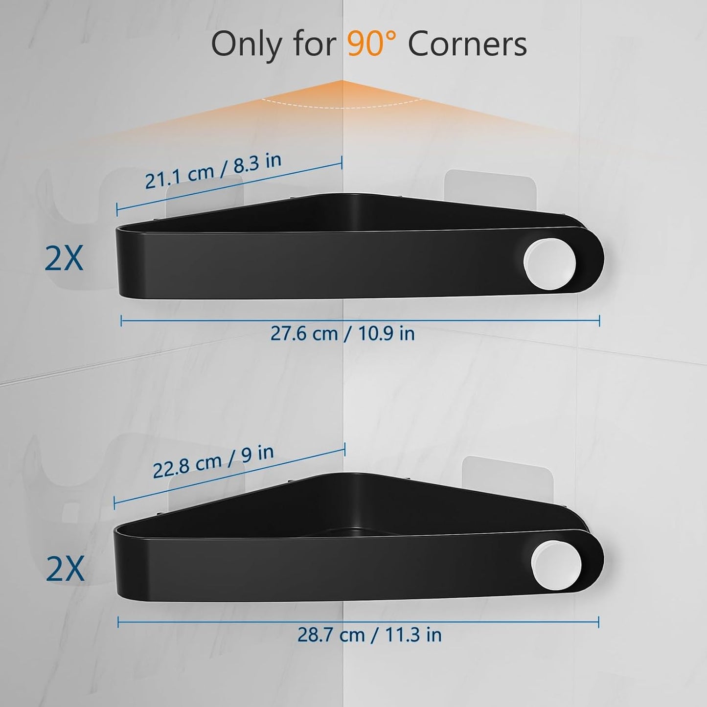 Sotfamily Shower Caddy Corner, 4 Pack Adhesive Corner Shower Shelves for Bathroom Organizers and Storage, Rust Free Plastic Rack for Bathroom Accessories & Decor, Black