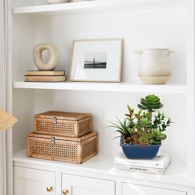 Small Faux Plant Assorted Fake Succulents Plants with Glazed Ceramic Pot Faux Succulents Arrangement Cement Potted Desk Plants Small Fake Plants for Home Table Office Bathroom Shelf Living Room Decor