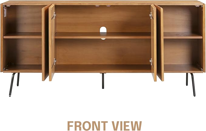 NTC Veil Modern Sideboard with 4 Doors, Buffet Cabinet with Vertical Groove Design and Metal Legs, Storage Cabinet for Living Room, and Hallway, Effortless Assembly, Teak Look