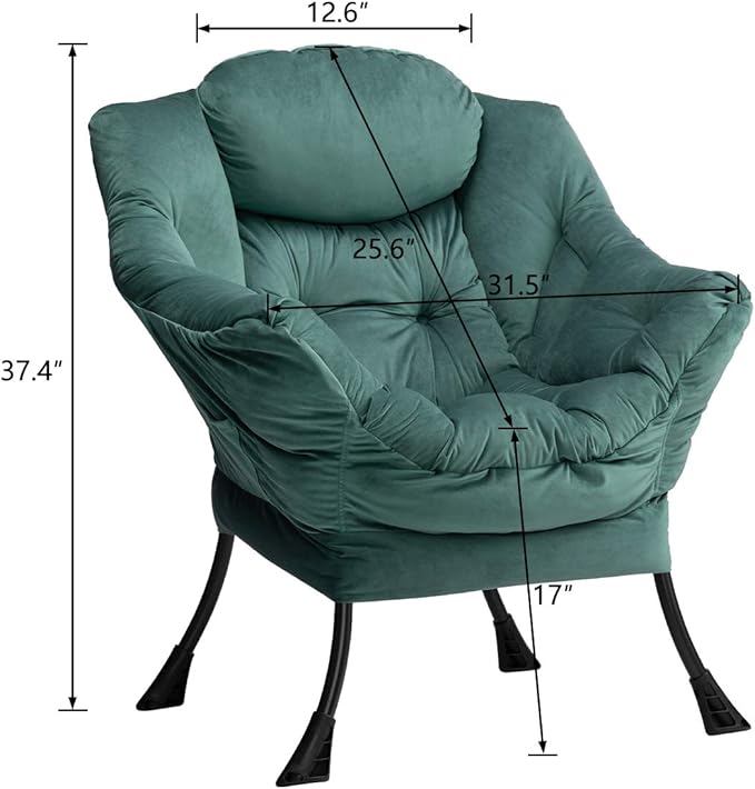 HollyHOME Modern Fabric Large Lazy Chair, Accent Oversized Comfy Reading Chair, Thick Padded Cozy Lounge Chair with Armrest, Leisure Sofa Chair for Living Room, Bedroom, Dorm, Dark Atrovirens