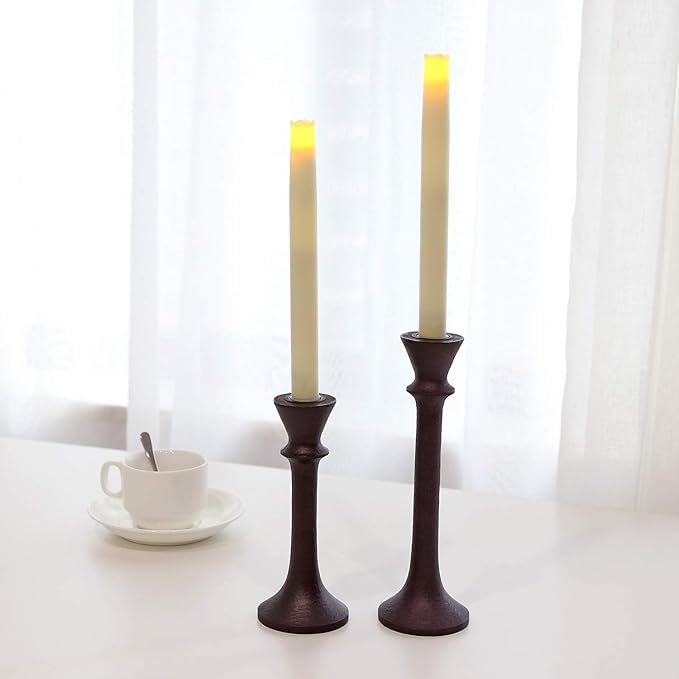 JT17008 Rustic 2 Pack Candlestick Decorative Taper Candle Holder for Table Centerpiece, 7" x 9", Brown