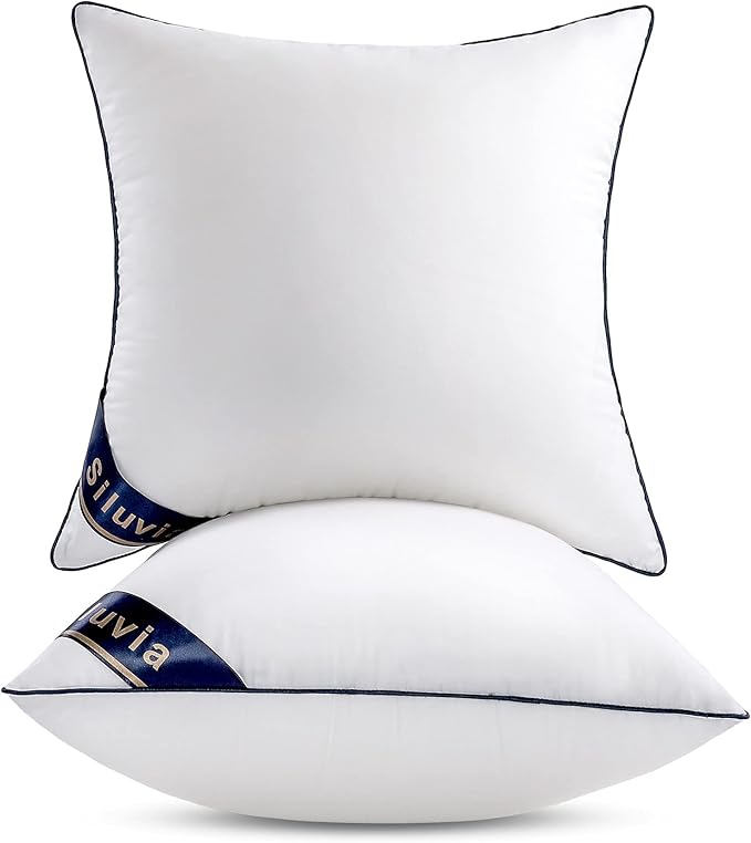 Siluvia Euro Pillows 26x26 Pillow Inserts Set of 2 Square Throw 26 Pillow with 100% Cotton Cover for Sofa, Couch, and Bed - White
