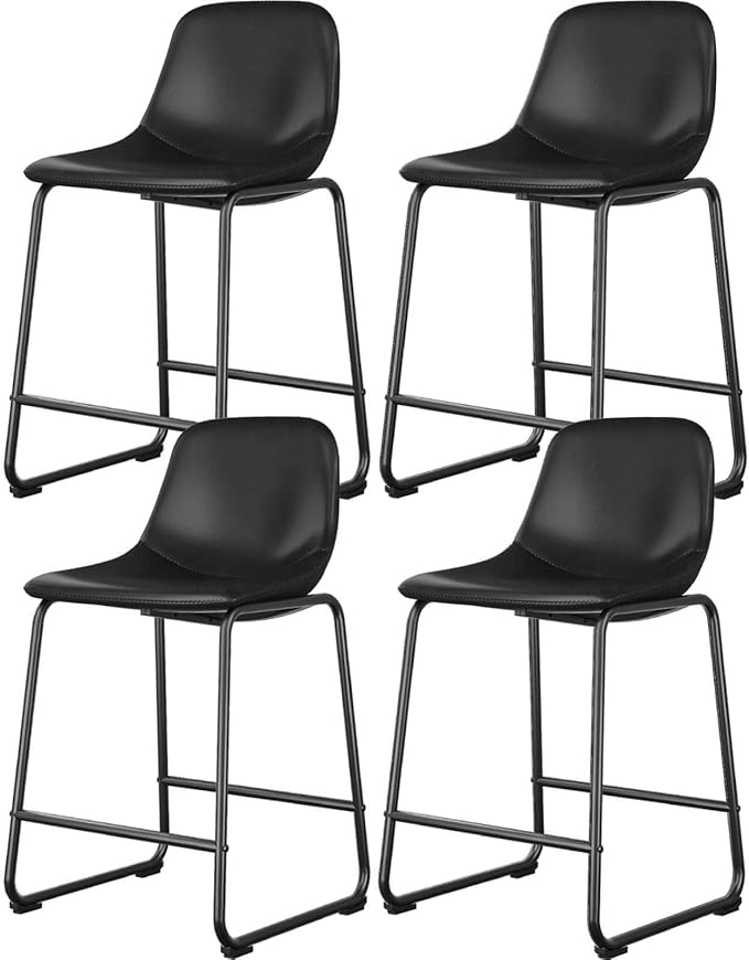 Rfiver Pu Faux Leather Bar Stools Set of 4, Industrial Pub Barstools with Back and Footrest, Modern Armless Bar Height Stool Chairs (Black, 24" Counter Chair x4)