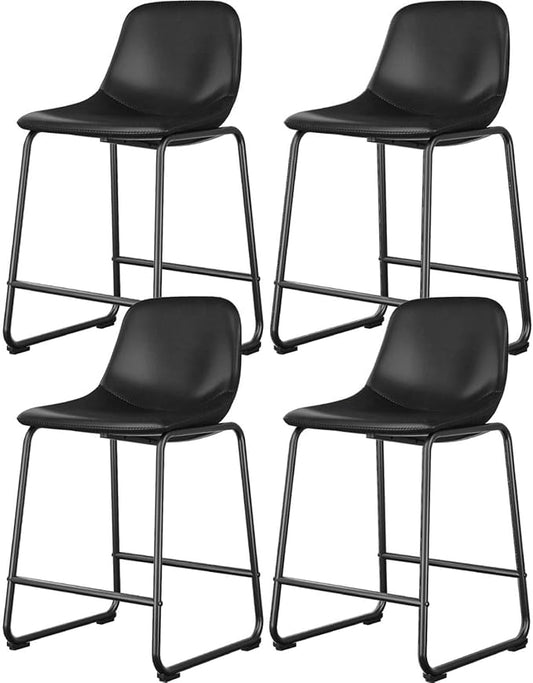 Rfiver Pu Faux Leather Bar Stools Set of 4, Industrial Pub Barstools with Back and Footrest, Modern Armless Bar Height Stool Chairs (Black, 24" Counter Chair x4)