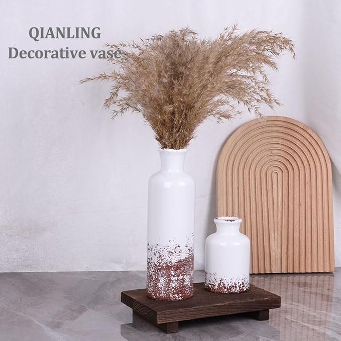 Gray Ceramic Vase Set - 3 Grey Small Vases, Farmhouse Country Flower Vase Home Decor, Living Room Decoration, Table Decoration, Fireplace Decor, and Entrance Decorations Centerpieces