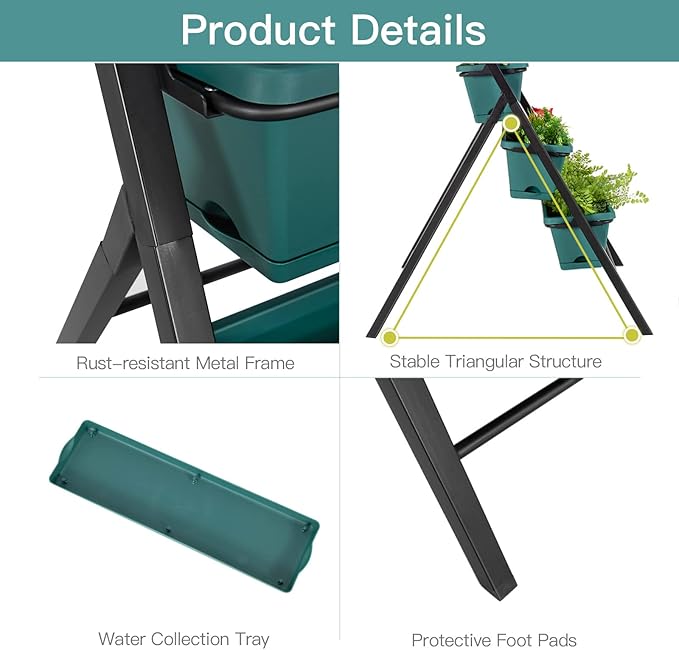 Safstar 5-Tier Vertical Raised Garden Bed, Freestanding Garden Planter with 5 Container Boxes, Elevated Planter for Vegetables, Fruits, Flowers, Herbs, Good for Indoor & Outdoor Use (Green, 1)