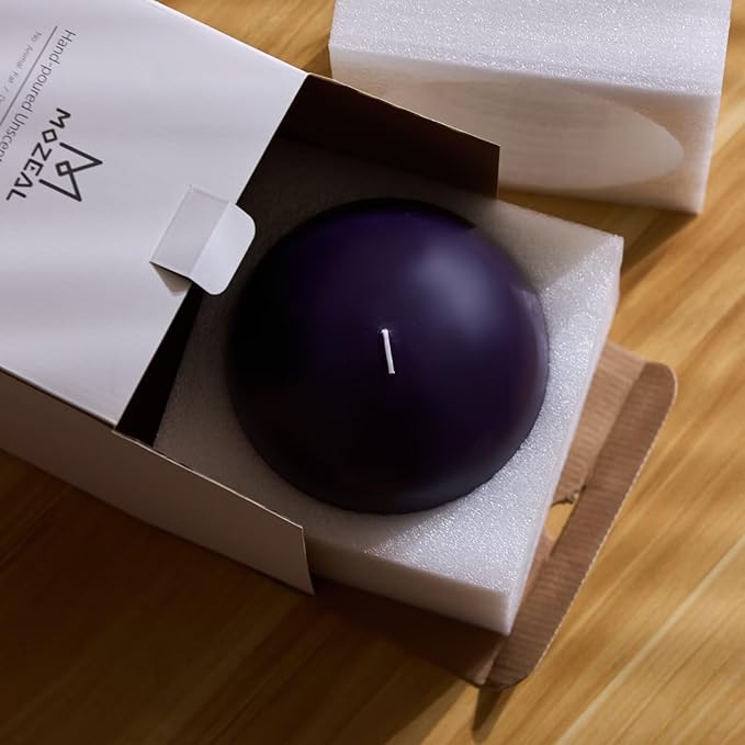 MOZEAL Hand-Poured, 6 Inch Dark Purple Large Round Ball Candles - Elegant Dark Purple Round Pillar Candles, Dripless, Unscented, Smokeless, Ideal for Luxury Events.