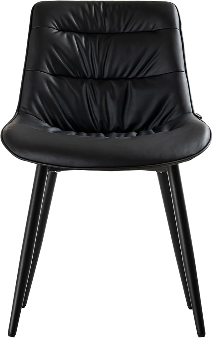 Kidol & Shellder Dining Chairs Set of 2, Modern Upholstered PU Leather Kitchen Side Chairs with Comfortable Back - Mid-Century Armless Chair for Dining Living Room Bedrooms, with Metal Legs (Black)