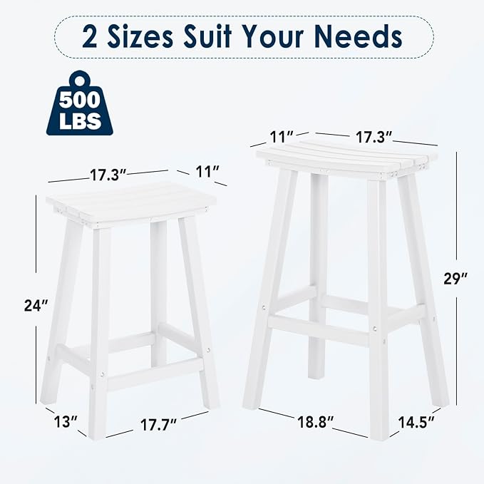 nalone 29 Inch Outdoor Bar Stool, HDPE Bar Chairs with Footrest, Weather Resistant Waterproof Bar Stools Outside Bar Height Stools for Bar, Kitchen Counter, Yard, Balcony(White, 29'' Barstools)