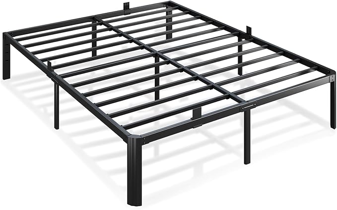 Metal Bed Frame Queen Size, 14 Inch 3500 lbs Heavy Duty Platform Bed FramesSteel Slats Noise Free No Box Spring Needed, Easy Assemble Sturdy Bedframe with Storage and Mattress Retainers