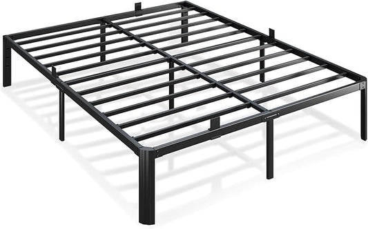 Metal Bed Frame Queen Size, 14 Inch 3500 lbs Heavy Duty Platform Bed FramesSteel Slats Noise Free No Box Spring Needed, Easy Assemble Sturdy Bedframe with Storage and Mattress Retainers