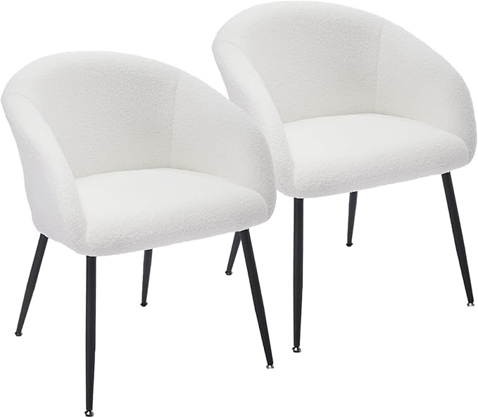 Modern Small Accent Chair Set of 2, Comfy Sherpa Makeup Vanity Chair with Metal Legs, Decorative Chair no Wheels for Living Room, Dressing Room, Bedroom, White