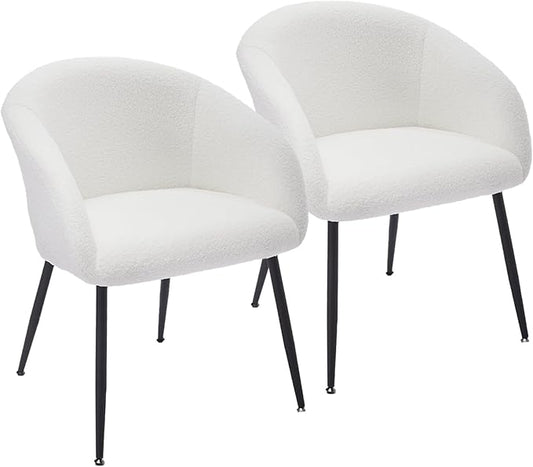 Modern Small Accent Chair Set of 2, Comfy Sherpa Makeup Vanity Chair with Metal Legs, Decorative Chair no Wheels for Living Room, Dressing Room, Bedroom, White