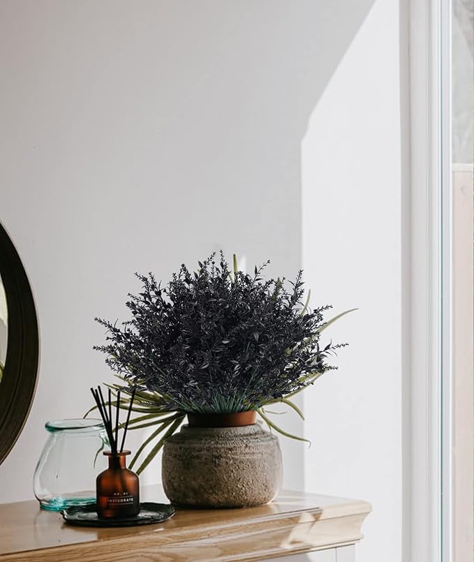 RECUTMS 12 Bundles Artificial Flowers Outdoor UV Resistant Outdoors Fake Plants Faux Plastic Flower in Bulk for Hanging Planters Outside Porch Vase Home Window Decoration(Black)