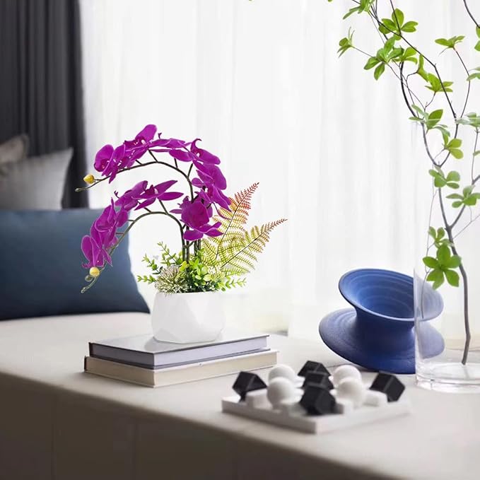 LESING Artificial Potted Orchid Flower for Table Centerpieces,Real Touch Fake Orchid Flowers in Vase for Home Decoration (Style 1,White Vase)