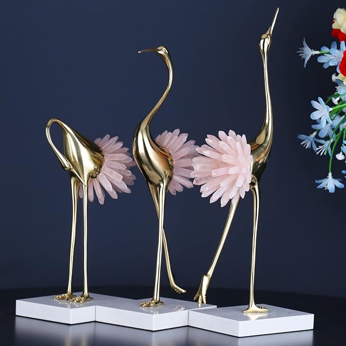 suruim Gold Decor Accents,Brass Birds Statues Gold Home Decor Modern Crystal Decor Ornaments for Living Room, Bedroom, Office Desktop, Cabinets (Pink C)