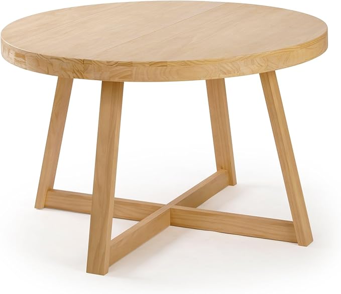 Plank+Beam Round Dining Table, 47 Inch Solid Wood Kitchen Table, Farmhouse Round Table for 4, Small Dinette Table, Blonde Wirebrush