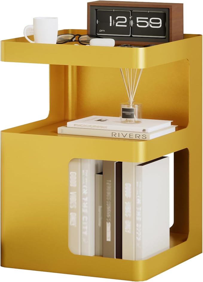Modern Side Table,Small end Tables for Small Spaces,Gold nightstand,Metal Bedside Tables,Accent Side Table with Storage for Bedroom,Living Room.No Assembly Required