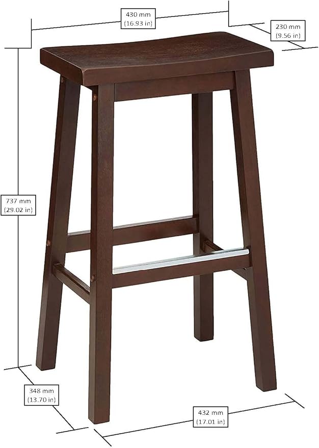 Amazon Basics Solid Wood Saddle-Seat Kitchen Counter Barstool with Footrest, Easy Assembly - 29-Inch Height - Walnut - Set of 2