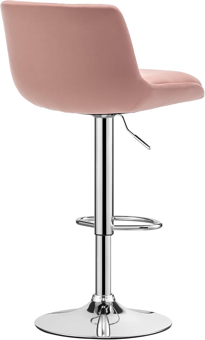 MINCETA Bar Stools,Modern Upholstered Swivel Stool with Back for Bar and Counter Height, Adjustable Height 24" to 34",Set of 2,PU in Pink
