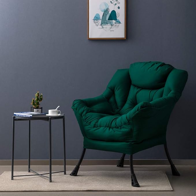 HollyHOME Modern Fabric Large Lazy Chair, Accent Oversized Comfy Reading Chair, Thick Padded Cozy Lounge Chair with Armrest, Steel Frame Leisure Sofa Chair for Living Room, Bedroom, Dorm, Green