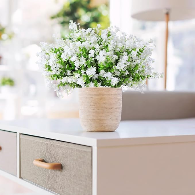 Artificial Flowers for Outside Artificial Faux Plants Flowers Outdoor Spring Decoration, Fake Eucalyptus Realistic UV Resistant for Planter Pot UV Resistant Realistic Outside Porch Patio Garden(White)