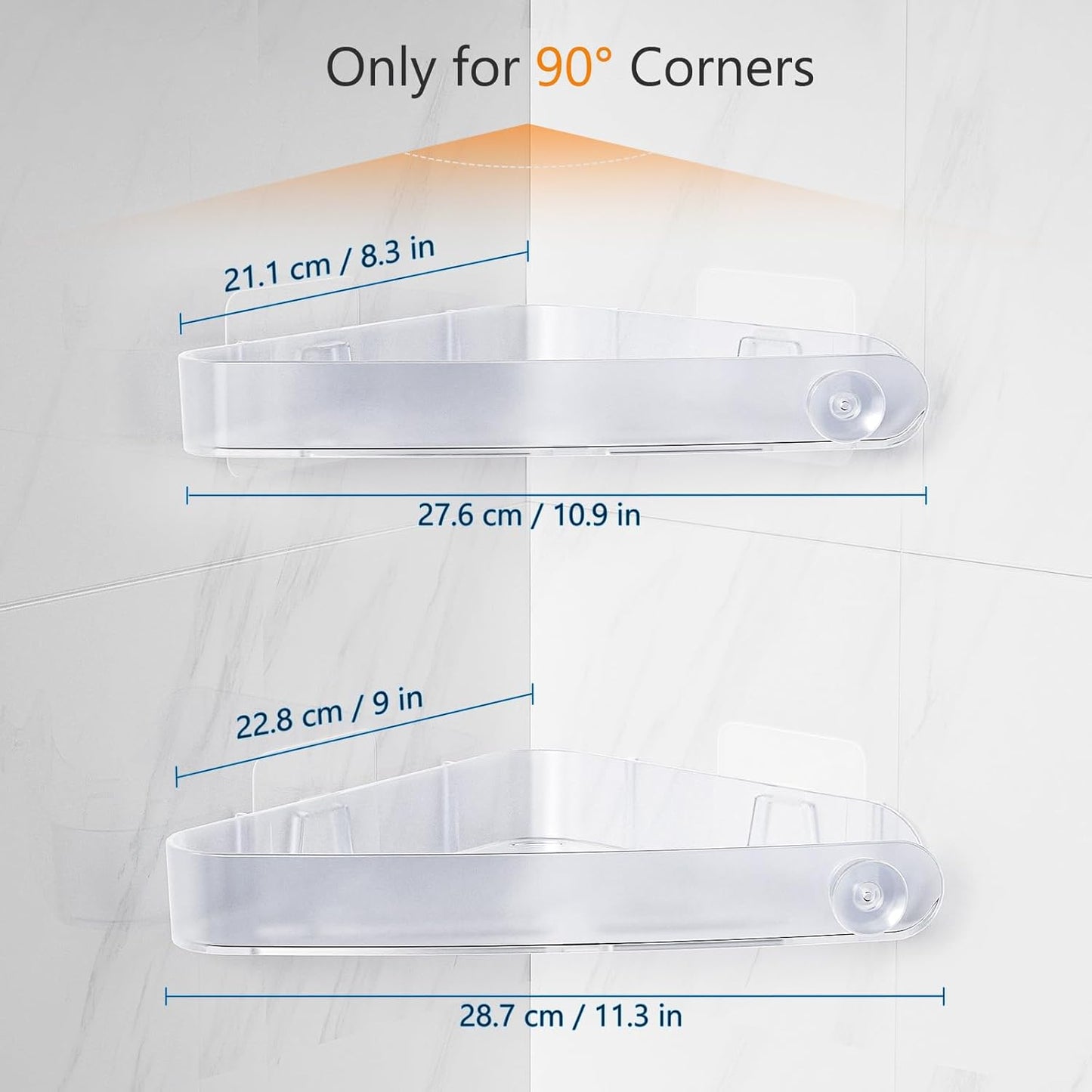 Sotfamily Shower Caddy Corner, 2 Pack Adhesive Corner Shower Shelves for Bathroom Organizers and Storage, Rust Free Plastic Rack for Bathroom Accessories & Decor, Crystal
