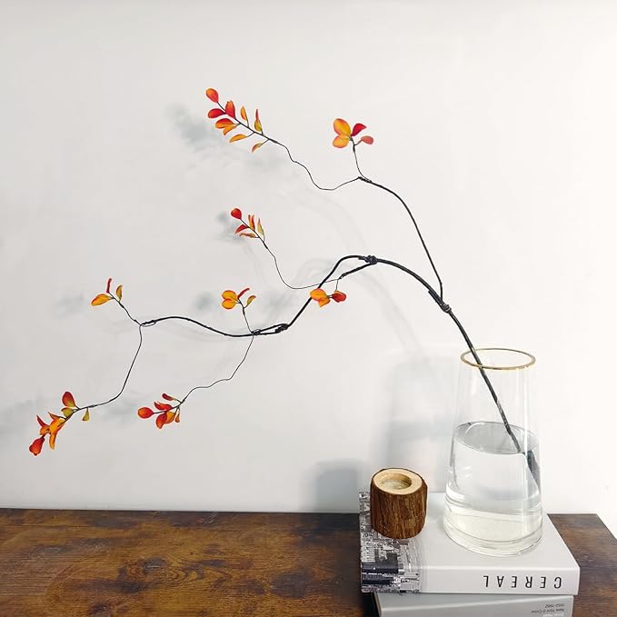 4 Pcs Fall Stems Artificial Ficus Branches, 47.2 Inch Faux Eucalyptus Stems Fall Decor, Fake Leaves Fall Decorations for Home, Autumn Table Decor Fall Branches for Vase Filler Centerpieces