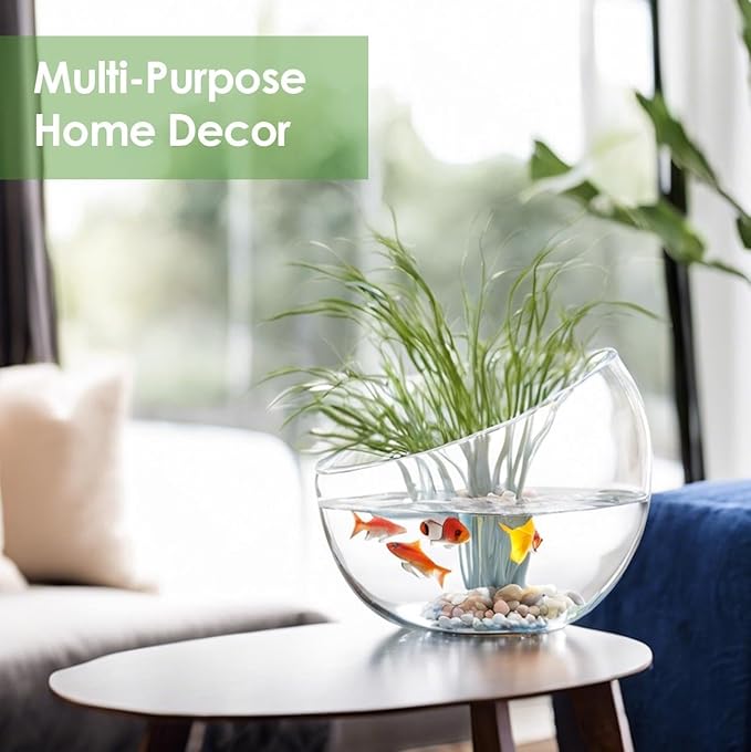 Craft And Party, Slant Cut Bowl Glass, Glass Fish Bowl Vase, 6" Height x 7" Width Fruit Jar, Candy Dish, Clear Terraium, Flower Centerpiece