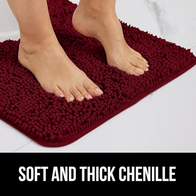 GORILLA GRIP Bath Rug Mat, Soft Absorbent Chenille, Quick Dry Microfiber Mats, Rubber Backing Washable Shower Floor Rugs, Bathmat Runner, US Designed Bathroom Home Decor Accessories 24x17, Burgundy