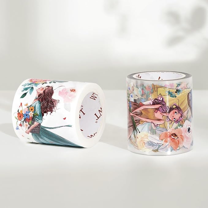 WT Carefree Washi Tape, Original Designs, Characters Figures Girls Decorative, Craft, Bujo Planner Supplies, Watercolor Flower Tape, DIY Journaling Supplies